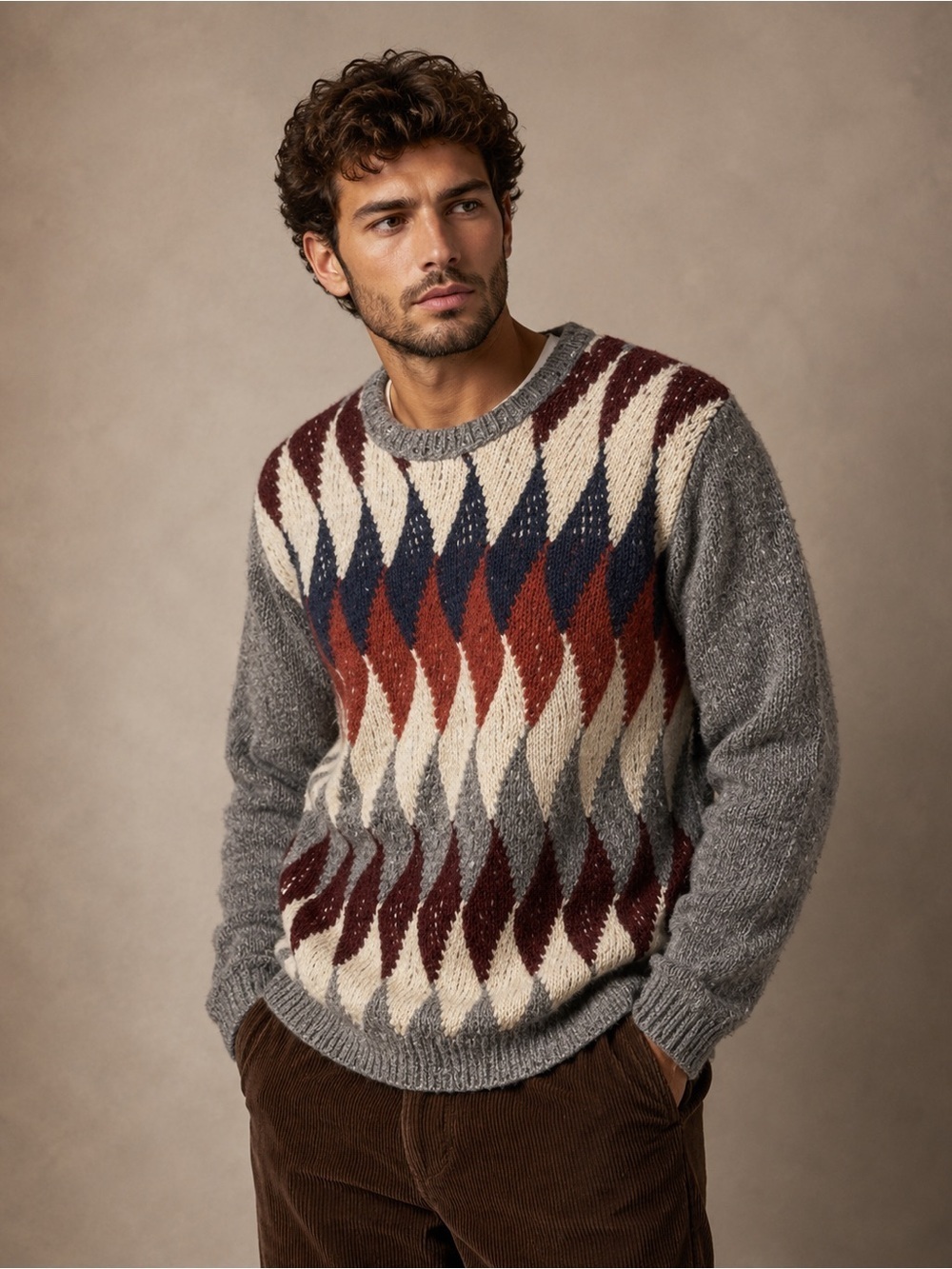 Burton Menswear Gray Argyle Pattern size L.